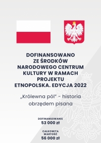 Plakat informujący o kwocie dofinansowania w ramach projektu Etnopolska - edycja 2022